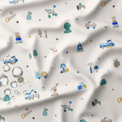 Printed Waterproof Fabric WOODTOY Off-White / Blue